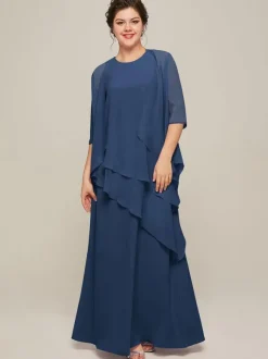 Robe de mariée pour mère col bijou sans manches ligne a volants robes d'invitées de mariage