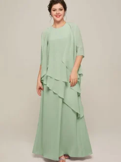 Robe de mariée pour mère col bijou sans manches ligne a volants robes d'invitées de mariage