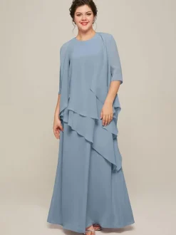 Robe de mariée pour mère col bijou sans manches ligne a volants robes d'invitées de mariage