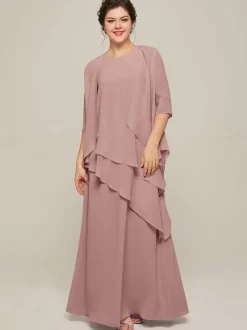 Robe de mariée pour mère col bijou sans manches ligne a volants robes d'invitées de mariage
