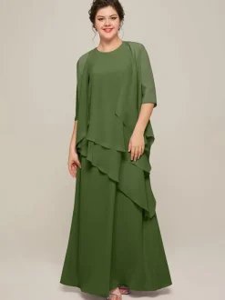 Robe de mariée pour mère col bijou sans manches ligne a volants robes d'invitées de mariage
