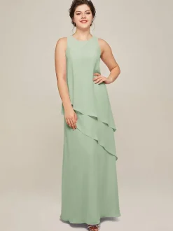 Robe de mariée pour mère col bijou sans manches ligne a volants robes d'invitées de mariage