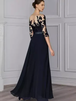 Robe de mariée pour mère col bijou demi-manches deux pièces en dentelle longueur au sol robes d'invitées de mariage