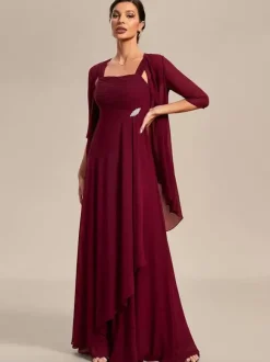 Robe de mariée pour mère col carré demi-manches ligne a robes d'invitées de mariage appliquées