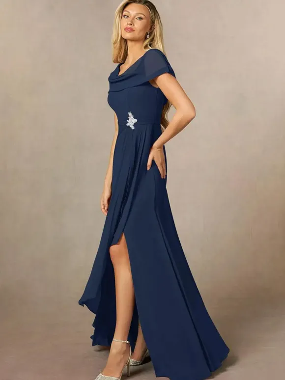 Robe de mariée pour mère de la mariée col en V manches courtes ligne a plissée longueur au sol robes d'invitées de mariage