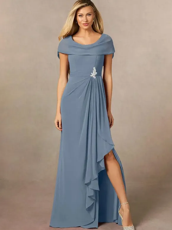 Robe de mariée pour mère de la mariée col en V manches courtes ligne a plissée longueur au sol robes d'invitées de mariage