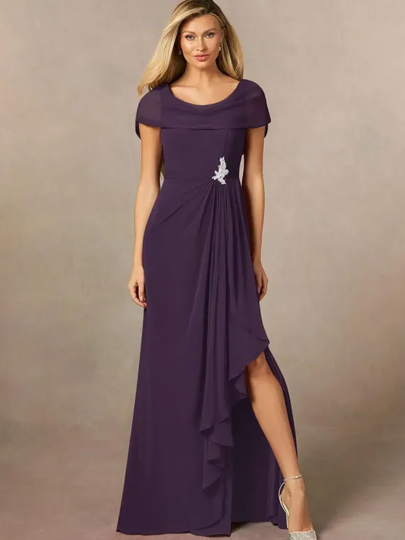 Robe de mariée pour mère de la mariée col en V manches courtes ligne a plissée longueur au sol robes d'invitées de mariage