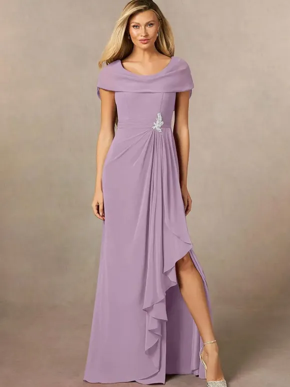 Robe de mariée pour mère de la mariée col en V manches courtes ligne a plissée longueur au sol robes d'invitées de mariage