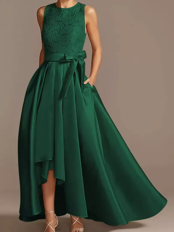 Robe de mariée pour mère de la mariée col bijou sans manches ligne a en dentelle longueur thé robes d'invitées de mariage personnalisation gratuite