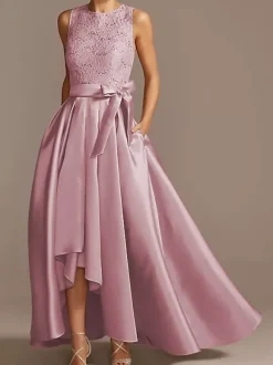 Robe de mariée pour mère de la mariée col bijou sans manches ligne a en dentelle longueur thé robes d'invitées de mariage personnalisation gratuite