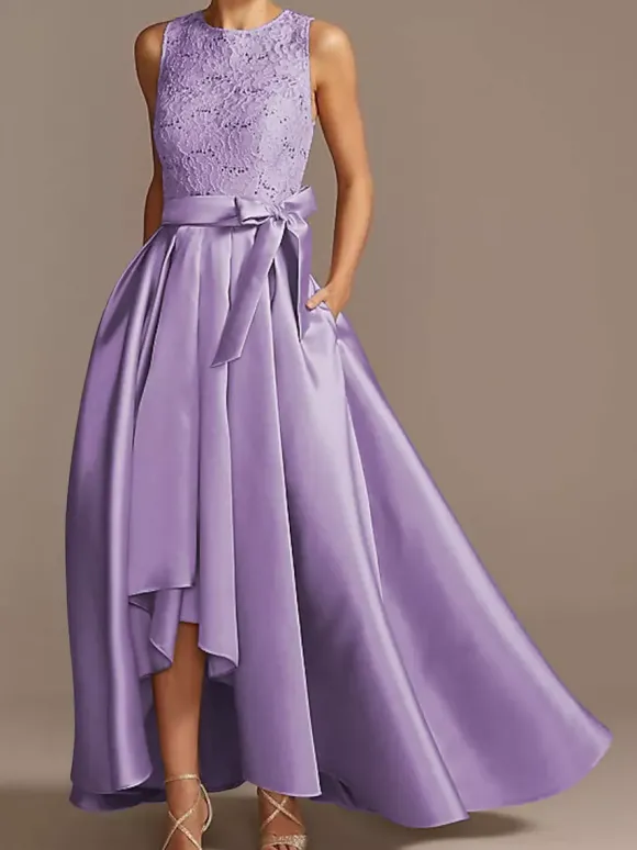 Robe de mariée pour mère de la mariée col bijou sans manches ligne a en dentelle longueur thé robes d'invitées de mariage personnalisation gratuite