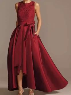 Robe de mariée pour mère de la mariée col bijou sans manches ligne a en dentelle longueur thé robes d'invitées de mariage personnalisation gratuite