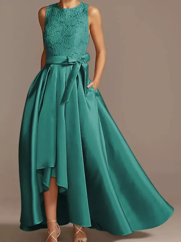 Robe de mariée pour mère de la mariée col bijou sans manches ligne a en dentelle longueur thé robes d'invitées de mariage personnalisation gratuite