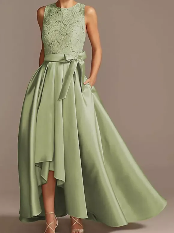 Robe de mariée pour mère de la mariée col bijou sans manches ligne a en dentelle longueur thé robes d'invitées de mariage personnalisation gratuite