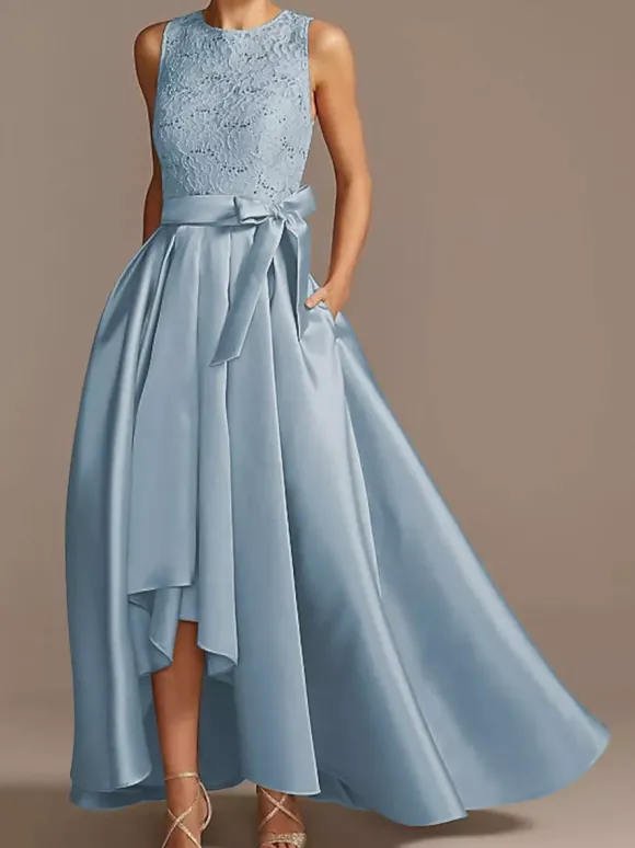 Robe de mariée pour mère de la mariée col bijou sans manches ligne a en dentelle longueur thé robes d'invitées de mariage personnalisation gratuite