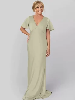 Robe de mariée pour mère de la mariée col en V manches courtes robe de bal volants robes d'invitées de mariage