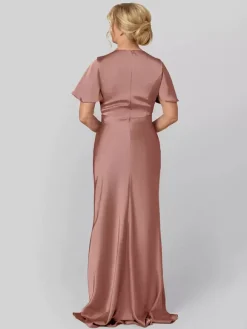 Robe de mariée pour mère de la mariée col en V manches courtes robe de bal volants robes d'invitées de mariage