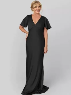 Robe de mariée pour mère de la mariée col en V manches courtes robe de bal volants robes d'invitées de mariage
