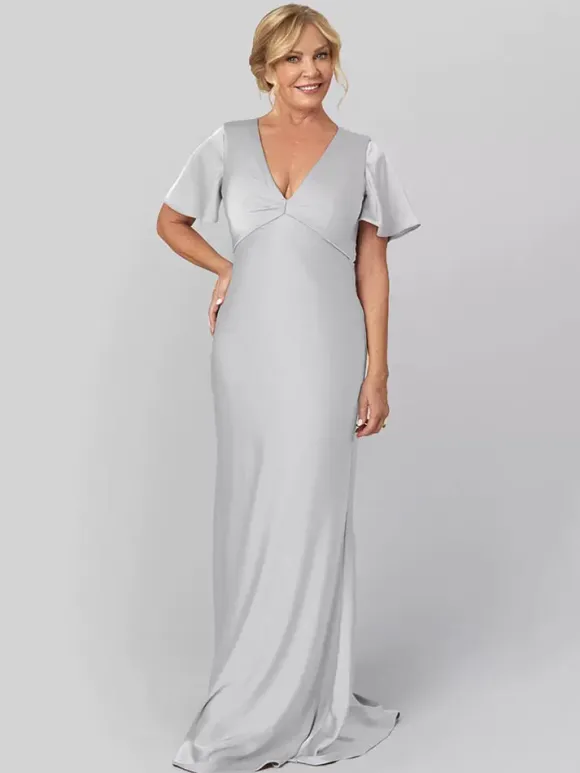 Robe de mariée pour mère de la mariée col en V manches courtes robe de bal volants robes d'invitées de mariage