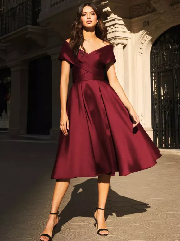 Robe de mariée pour mère de mariée col en v sans manches plissée ligne a robes d'invitées pour mariage