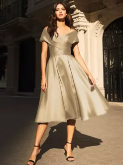 Robe de mariée pour mère de mariée col en v sans manches plissée ligne a robes d'invitées pour mariage