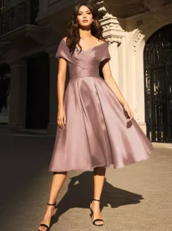 Robe de mariée pour mère de mariée col en v sans manches plissée ligne a robes d'invitées pour mariage