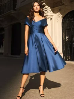 Robe de mariée pour mère de mariée col en v sans manches plissée ligne a robes d'invitées pour mariage
