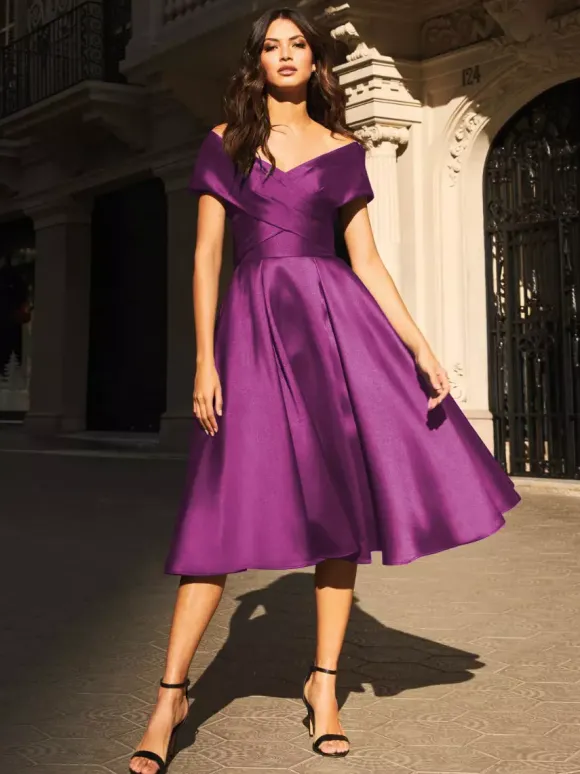 Robe de mariée pour mère de mariée col en v sans manches plissée ligne a robes d'invitées pour mariage