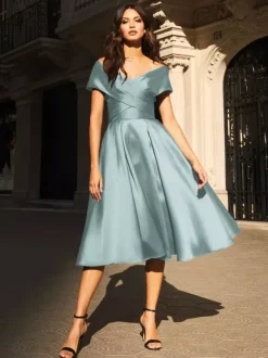 Robe de mariée pour mère de mariée col en v sans manches plissée ligne a robes d'invitées pour mariage