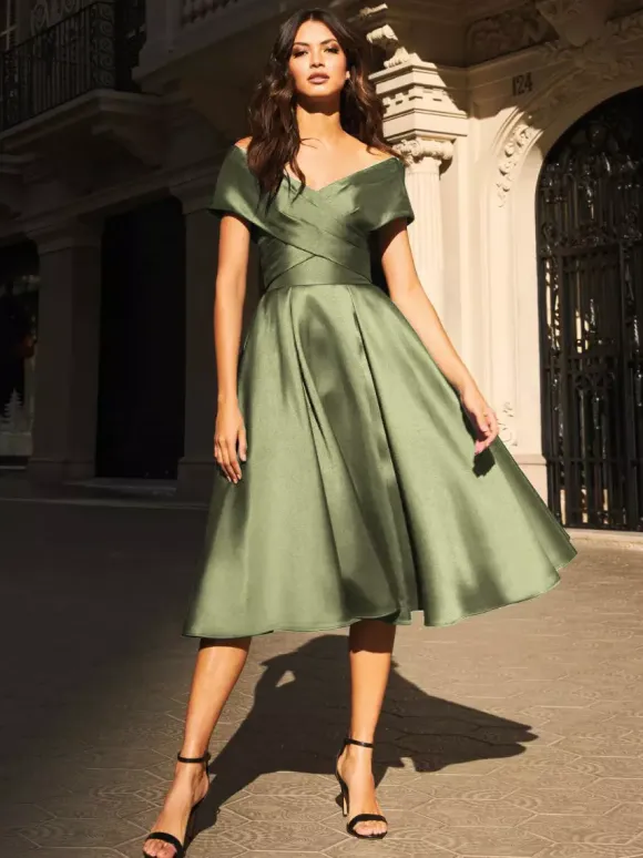 Robe de mariée pour mère de mariée col en v sans manches plissée ligne a robes d'invitées pour mariage
