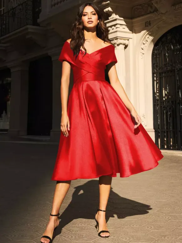 Robe de mariée pour mère de mariée col en v sans manches plissée ligne a robes d'invitées pour mariage