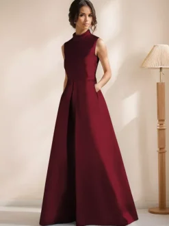 Robe de mariée pour mère de la mariée col en V sans manches coupe trapèze longueur au sol robes d'invitées pour mariage