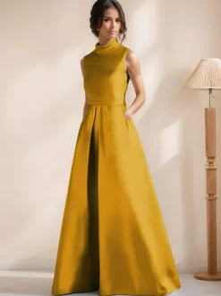 Robe de mariée pour mère de la mariée col en V sans manches coupe trapèze longueur au sol robes d'invitées pour mariage
