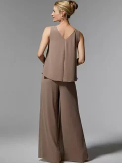 Robe de mariée pour mère de mariée col à bijoux manches longues ligne a perles longueur cheville robes d'invitées pour mariage