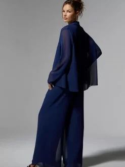 Robe de mariée pour mère de mariée col à bijoux manches longues ligne a perles longueur cheville robes d'invitées pour mariage