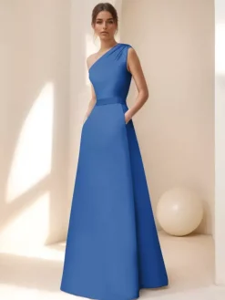 Robe de mariée pour mère de la mariée décolleté sans manches ligne A ceinture longueur au sol robes d'invitées pour mariage