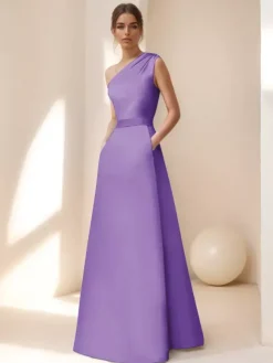 Robe de mariée pour mère de la mariée décolleté sans manches ligne A ceinture longueur au sol robes d'invitées pour mariage