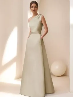 Robe de mariée pour mère de la mariée décolleté sans manches ligne A ceinture longueur au sol robes d'invitées pour mariage