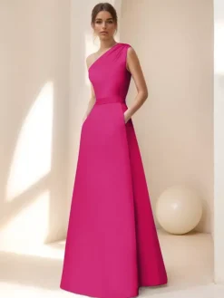 Robe de mariée pour mère de la mariée décolleté sans manches ligne A ceinture longueur au sol robes d'invitées pour mariage