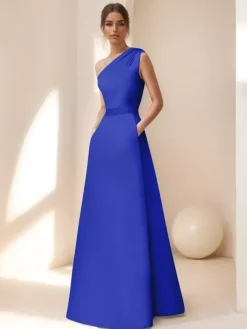Robe de mariée pour mère de la mariée décolleté sans manches ligne A ceinture longueur au sol robes d'invitées pour mariage