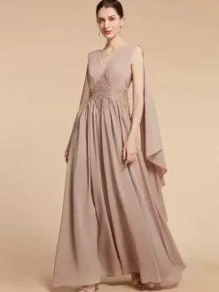 Robe de mariée pour mère de la mariée décolleté sans manches coupe trapèze volants robes d'invitées pour mariage