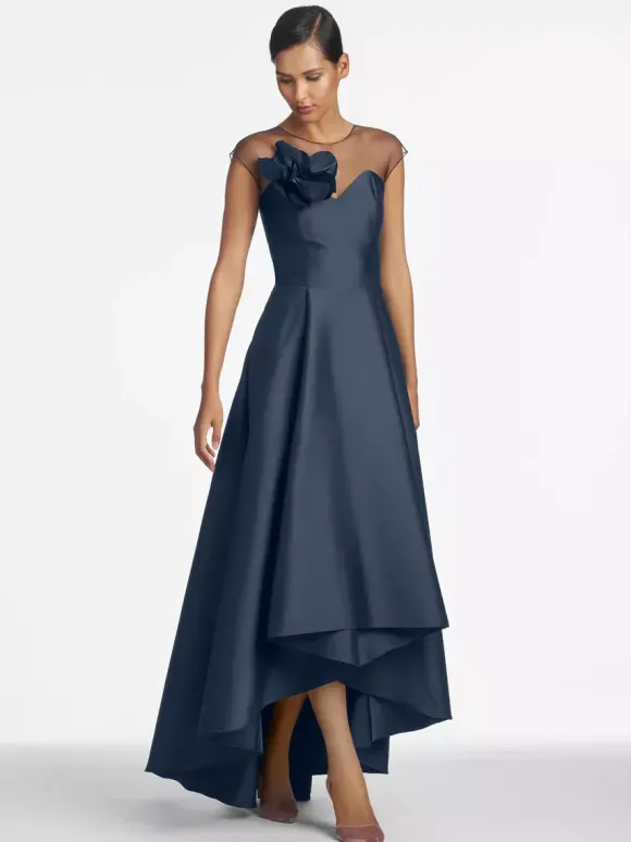 Robe de mariée pour mère de la mariée décolleté illusion sans manches coupe A plissée robes d'invitées de mariage