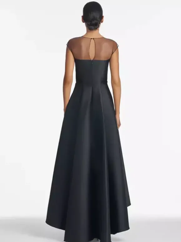Robe de mariée pour mère de la mariée décolleté illusion sans manches coupe A plissée robes d'invitées de mariage