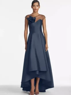 Robe de mariée pour mère de la mariée décolleté illusion sans manches coupe A plissée robes d'invitées de mariage