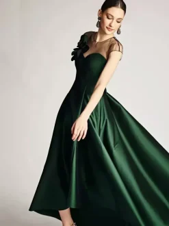 Robe de mariée pour mère de la mariée décolleté illusion sans manches coupe A plissée robes d'invitées de mariage