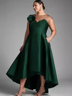 Robe de mariée pour mère de la mariée décolleté illusion sans manches coupe A plissée robes d'invitées de mariage