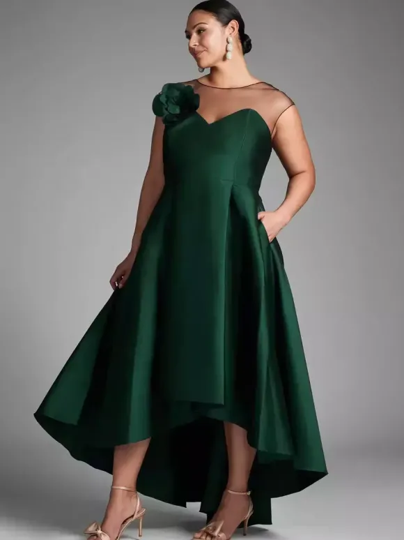 Robe de mariée pour mère de la mariée décolleté illusion sans manches coupe A plissée robes d'invitées de mariage