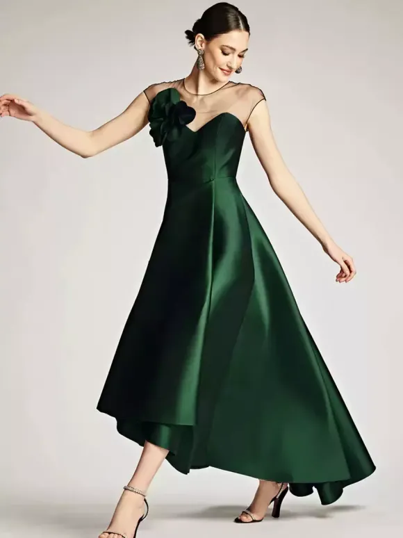 Robe de mariée pour mère de la mariée décolleté illusion sans manches coupe A plissée robes d'invitées de mariage