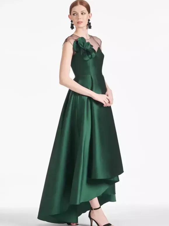 Robe de mariée pour mère de la mariée décolleté illusion sans manches coupe A plissée robes d'invitées de mariage