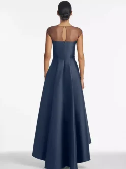 Robe de mariée pour mère de la mariée décolleté illusion sans manches coupe A plissée robes d'invitées de mariage